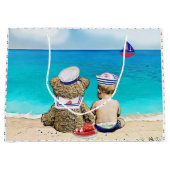 Lil'Sealor航海のをテーマにしたBaby Shower ラージペーパーバッグ (正面)