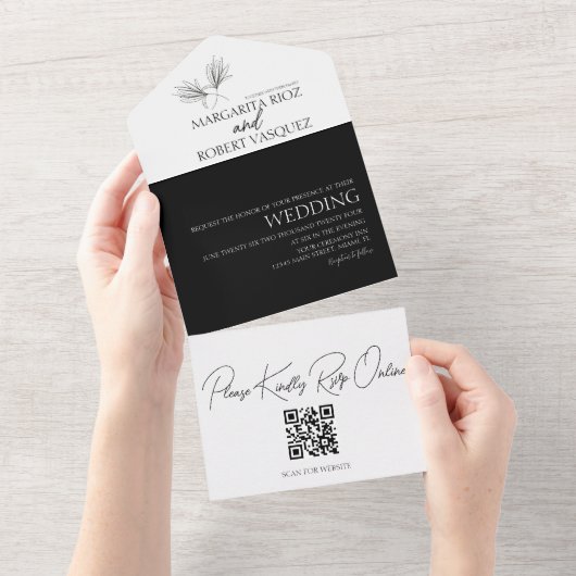 Lilyフローラ手描きスクリプ結婚ト オールインワン招待状 (貼ってはがせる)