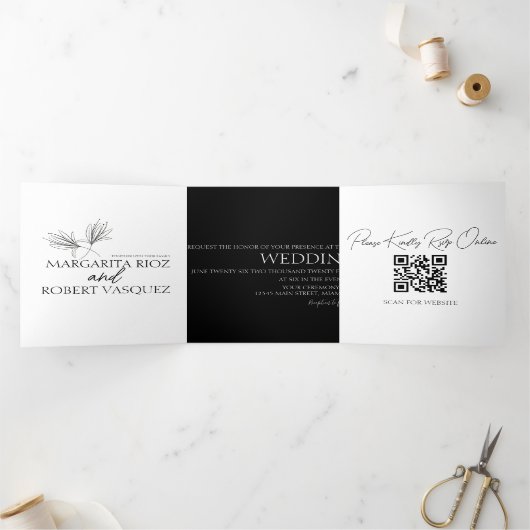 Lilyフローラ手描きスクリプ結婚ト 三つ折り招待状 (内部)