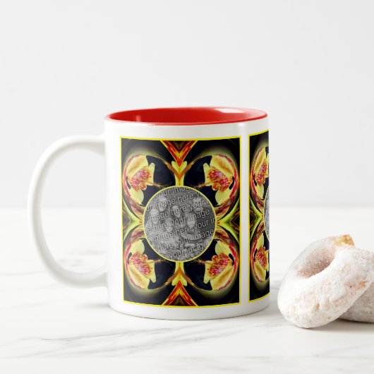 Lilyフローラ抽象芸術フレーム独自の写真を作成 ツートーンマグカップ (ドーナツ)