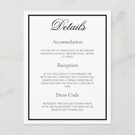 Lily -エレガント Monochromeの結婚詳細カード エンクロージャーカード (正面)