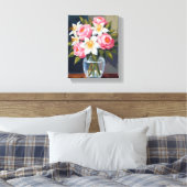 Lily and Rose Bouquet | Floral Watercolor Vase キャンバスプリント (インサイチュ (寝室))