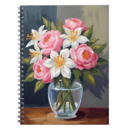 Lily and Rose Bouquet | Floral Watercolor Vase ノートブック