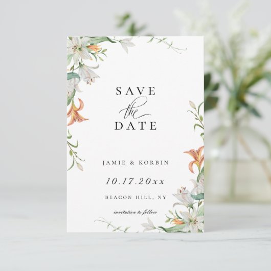 Lily Botanicalモダンフローラ日付写真を保存 案内状 (スタンド正面)