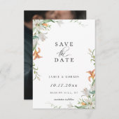 Lily Botanicalモダンフローラ日付写真を保存 案内状 (正面/裏面)