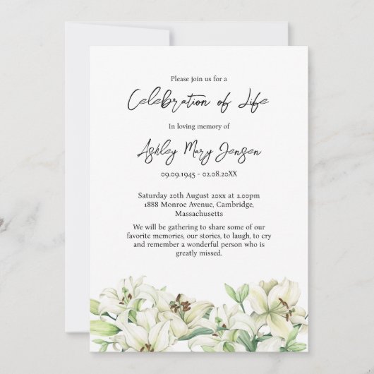 Lily Celebration of Life Funeral 招待状 (正面)
