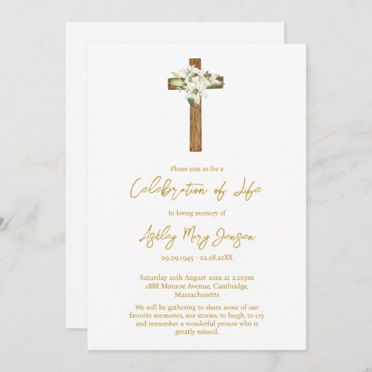 Lily Cross Celebration of Life Funeral 招待状 (正面/裏面)