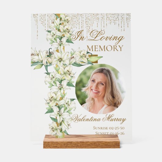 Lily Cross Celebration of Life Memorial Funeral アクリルサイン (正面)