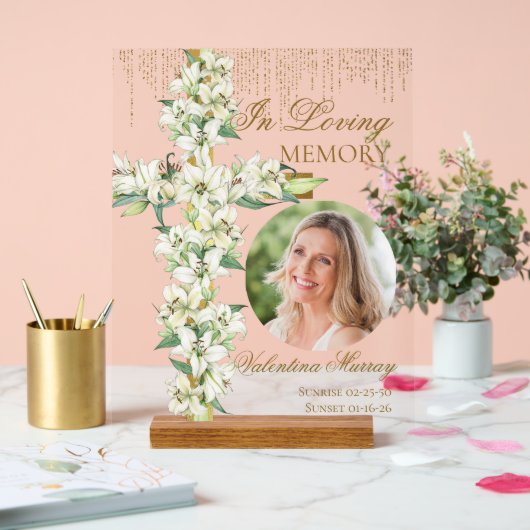 Lily Cross Celebration of Life Memorial Funeral アクリルサイン (ウェディング)