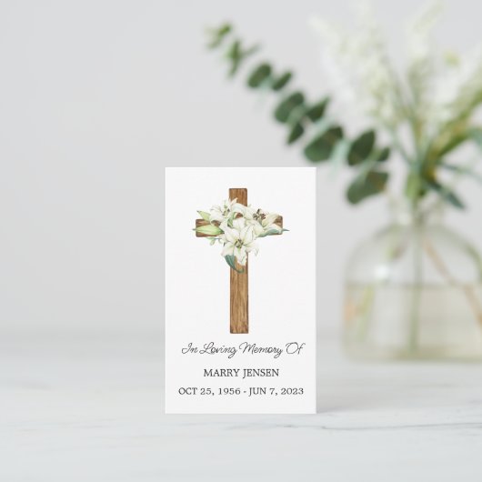 Lily Cross Memorial Funeral Prayer Card 名刺 (スタンド正面)