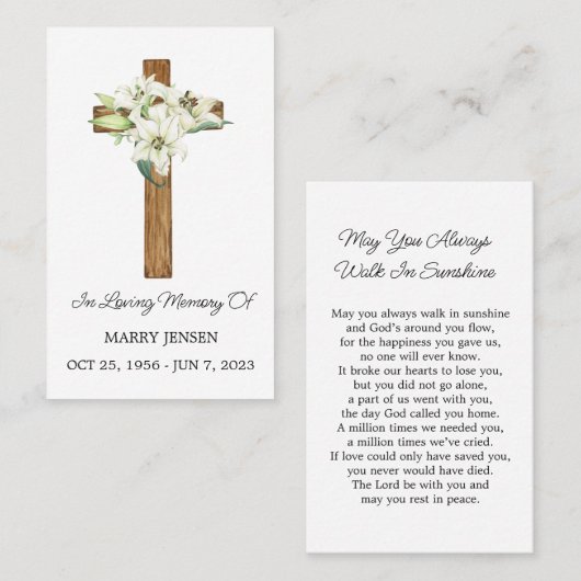 Lily Cross Memorial Funeral Prayer Card 名刺 (正面/裏面)