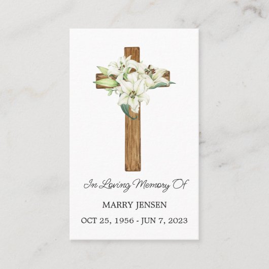 Lily Cross Memorial Funeral Prayer Card 名刺 (正面)