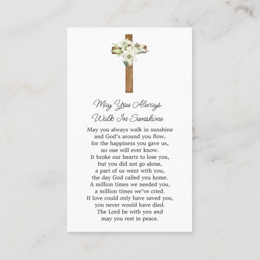Lily Cross Memorial Photo Funeral Prayer Card 名刺 (裏面)
