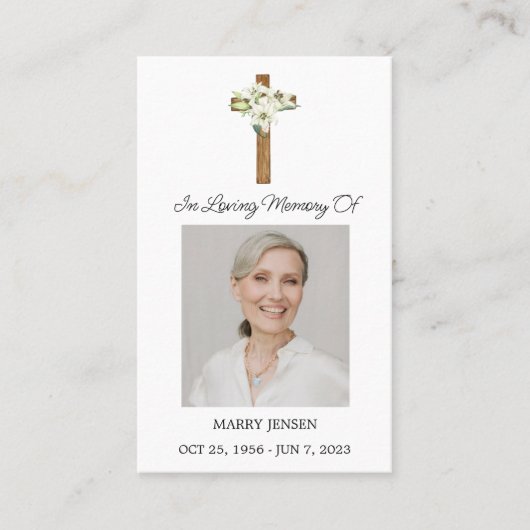 Lily Cross Memorial Photo Funeral Prayer Card 名刺 (正面)