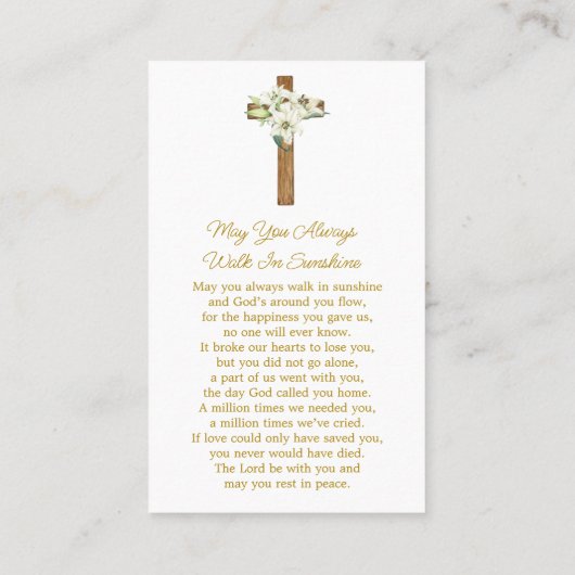 Lily Cross Memorial Photo Funeral Prayer Card 名刺 (裏面)