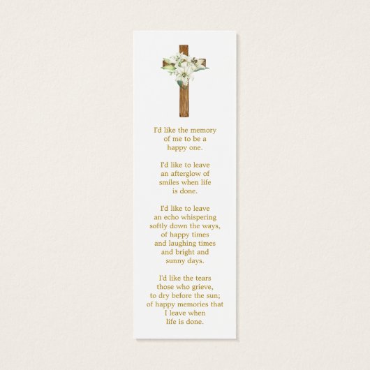 Lily Cross Photo Funeral Memorial Bookmark (裏面)