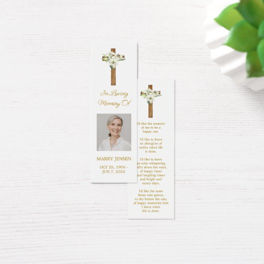 Lily Cross Photo Funeral Memorial Bookmark (デスク)