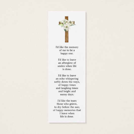 Lily Cross Photo Funeral Memorial Bookmark (裏面)