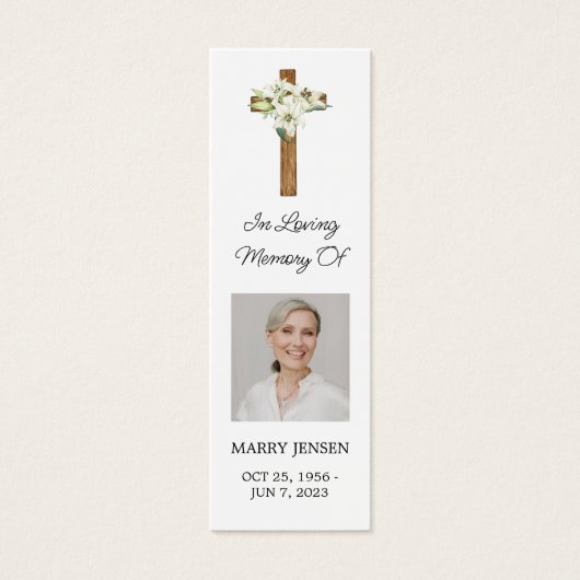 Lily Cross Photo Funeral Memorial Bookmark (正面)