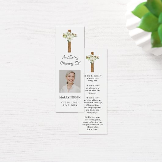 Lily Cross Photo Funeral Memorial Bookmark (デスク)