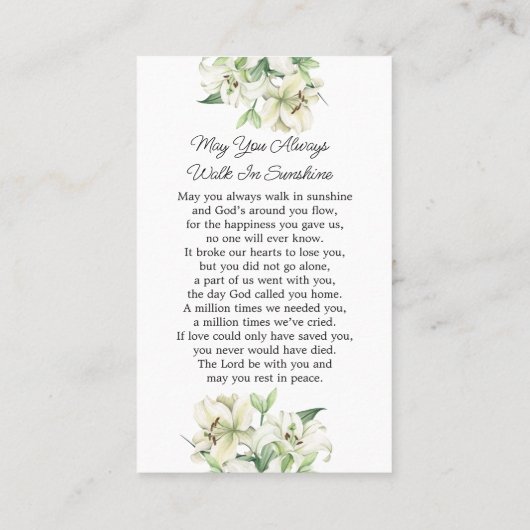 Lily Memorial Photo Funeral Prayer Card 名刺 (裏面)