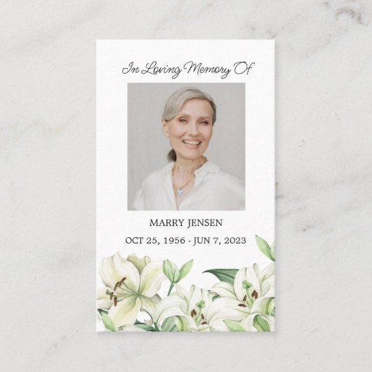 Lily Memorial Photo Funeral Prayer Card 名刺 (正面)