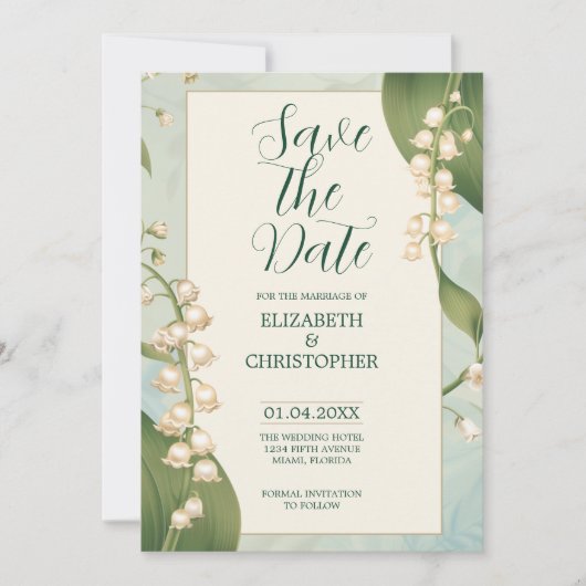 Lily of the エレガント valley Save The Date 結婚's 招待状 (正面)