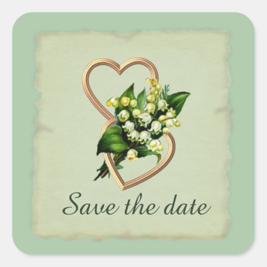 Lily of the ValleyのハートSave the Date スクエアシール (正面)