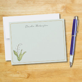 Lily of the Valley Floral Botanical Sage Green ノートカード