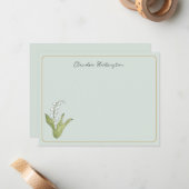 Lily of the Valley Floral Botanical Sage Green ノートカード (正面/裏面インサイチュ)