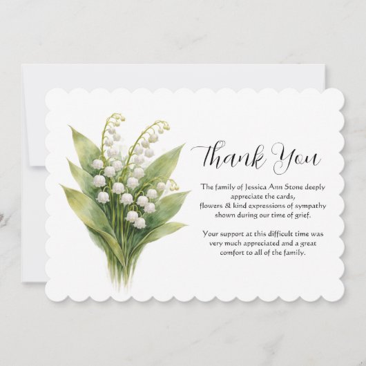 Lily of The Valley Floral Funeral Death Thank you  招待状 (正面)