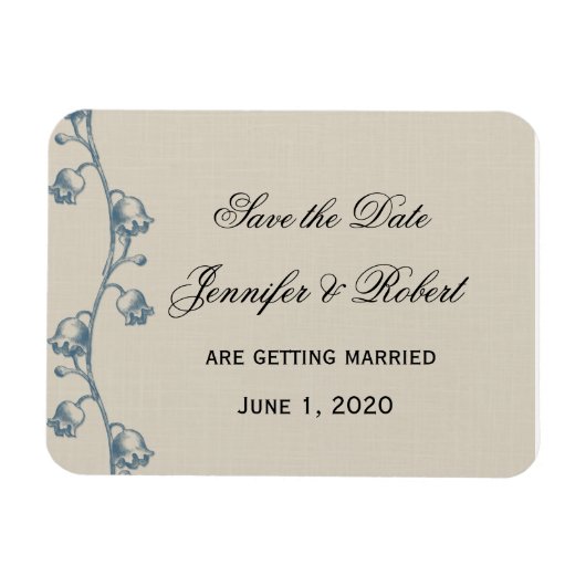 Lily of the Valley onベージュ色リネン日付を保存 マグネット (横)