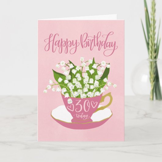 Lily of the Valley Teacup 30th Birthday カード (正面)
