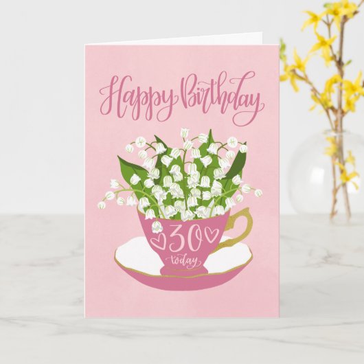 Lily of the Valley Teacup 30th Birthday カード (黄色い花)