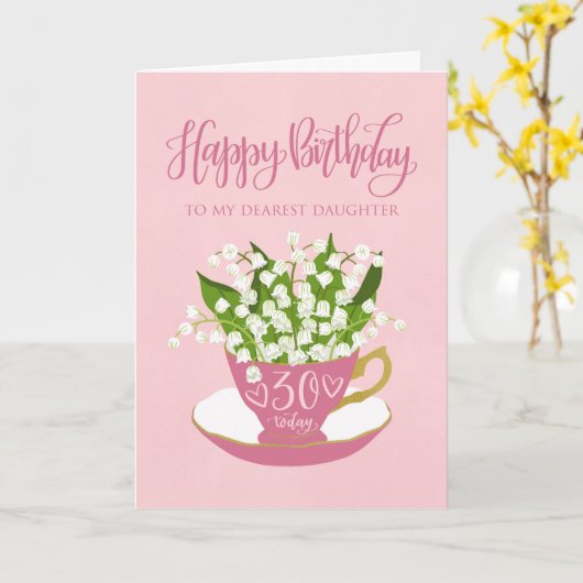 Lily of the Valley Teacup 30th Birthday Daughter カード (黄色い花)