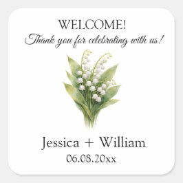 Lily of the Valley White Floral Wedding スクエアシール