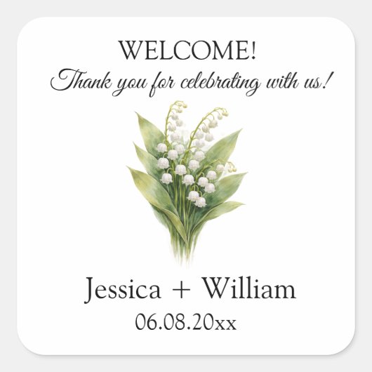 Lily of the Valley White Floral Wedding スクエアシール (正面)