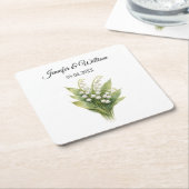 Lily Of The Valley White Floral Wedding スクエアペーパーコースター (アングル)