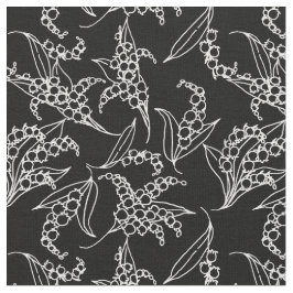 Lily-of-the-Valley White outlines on Blackフローラ ファブリック