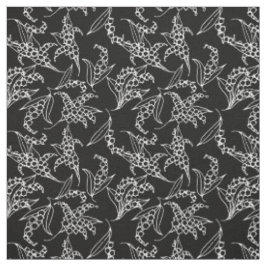 Lily-of-the-Valley White outlines on Blackフローラ ファブリック