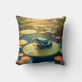 Lily Pad King – Frog Wildlife Art Throw Pillow クッション