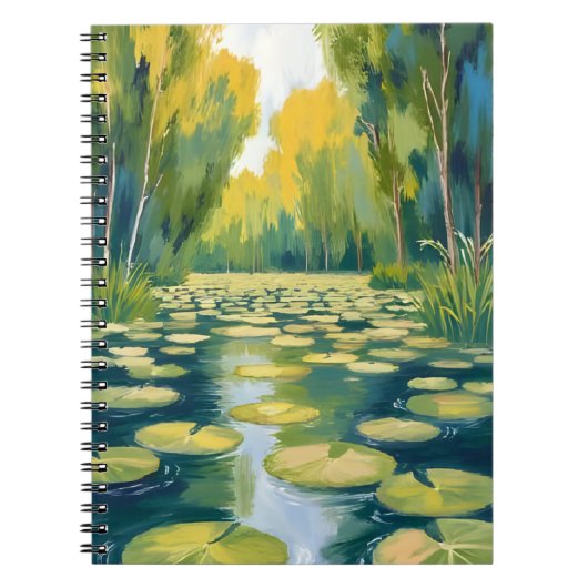 Lily Pad Pond | Green Watercolor Nature ノートブック (正面)