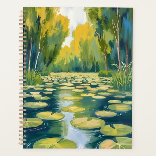 Lily Pad Pond | Green Watercolor Nature プランナー手帳 (正面)