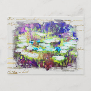 ** Lily Pads - Monet Pond金ゴールド手書きAR23 ポストカード
