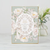 Lily Peony Floral Vintage Bridal Shower 招待状 (スタンド正面)