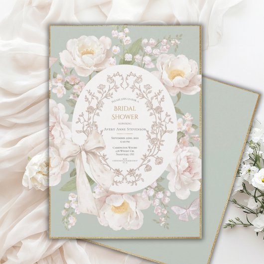 Lily Peony Floral Vintage Bridal Shower 招待状