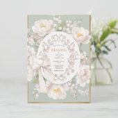 Lily Peony Floral Vintage Budget Wedding 招待状 (スタンド正面)