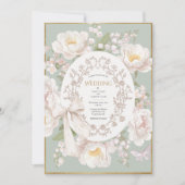 Lily Peony Floral Vintage Wedding 招待状 (正面)