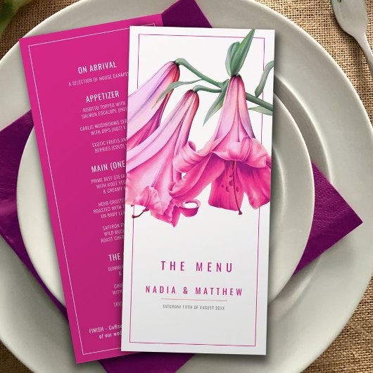 Lily pink watercolor wedding menu メニュー