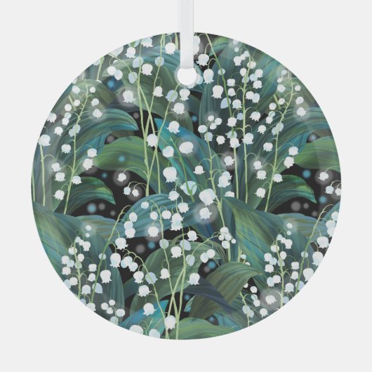 Lily Valleyのシームレスなパターン背景 ガラスオーナメント (正面)